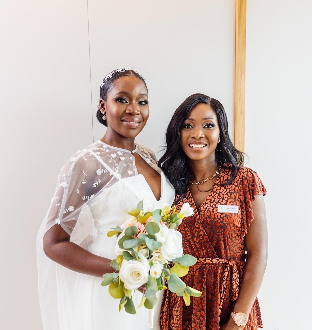 The Luxe Eventz planner with a bride holding her bouquet on the wedding morning